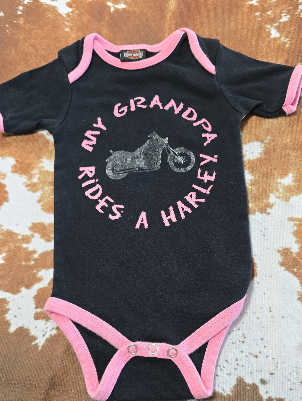 Harley-Davidson Black and Pink Infant One-Piece Bodysuit My Grandpa Rides A